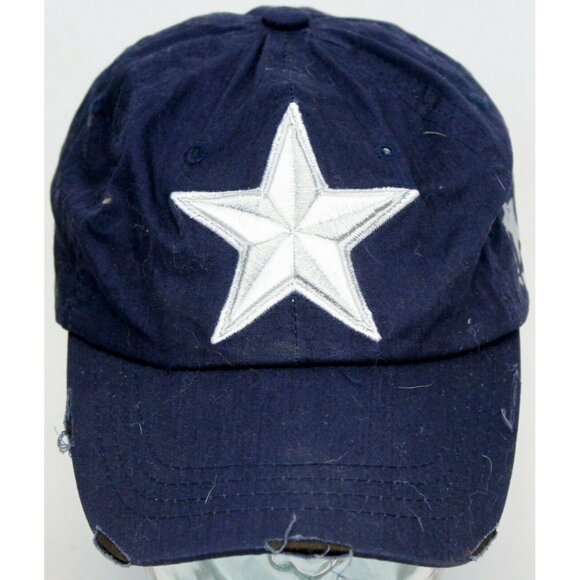 Original Vintage Blue Baseball Cap Embroidered White Star Adjustable Distressed - Picture 1 of 12